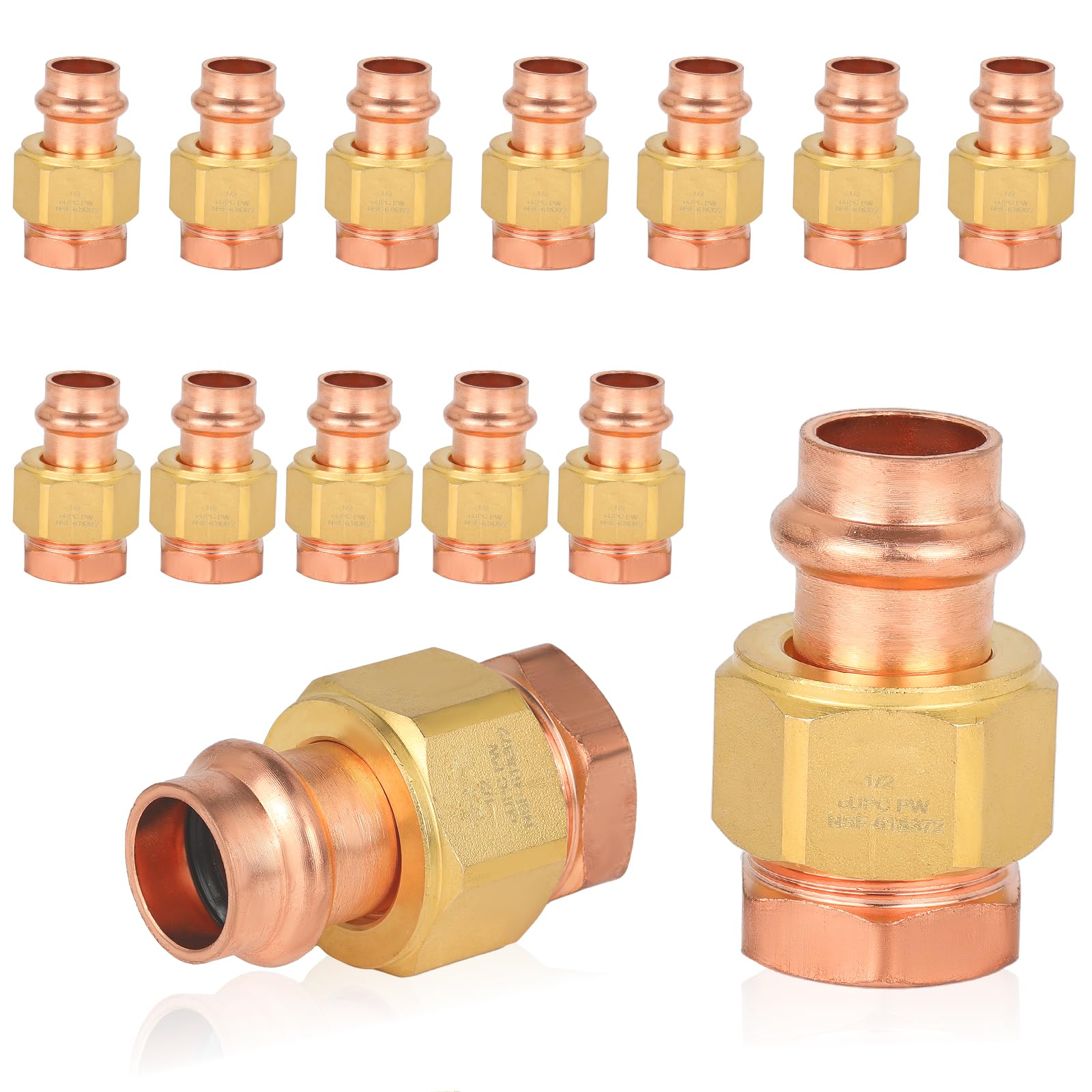 (Paquete de 20) Conectores de unión de Cobre a presión GUOFIS, 1" a presión x 1" Hembra (FPT), unión LF de Cobre a presión Hembra (PRESS076-20Pack)