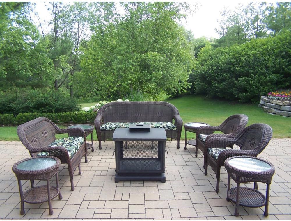 Oakland Living AllWeather Wicker Fire Pit Chat Set with