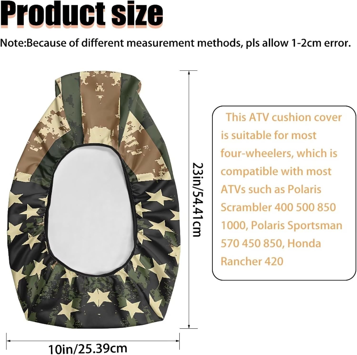 Dreaweet Waterproof ATV Seat Cover Army Green Camo US Flag Four Wheeler Accessories for Women Men Anti-Slip & Tear-Resistant Universal Seat Covers for Most ATV Scrambler Foreman Rancher Sportsman