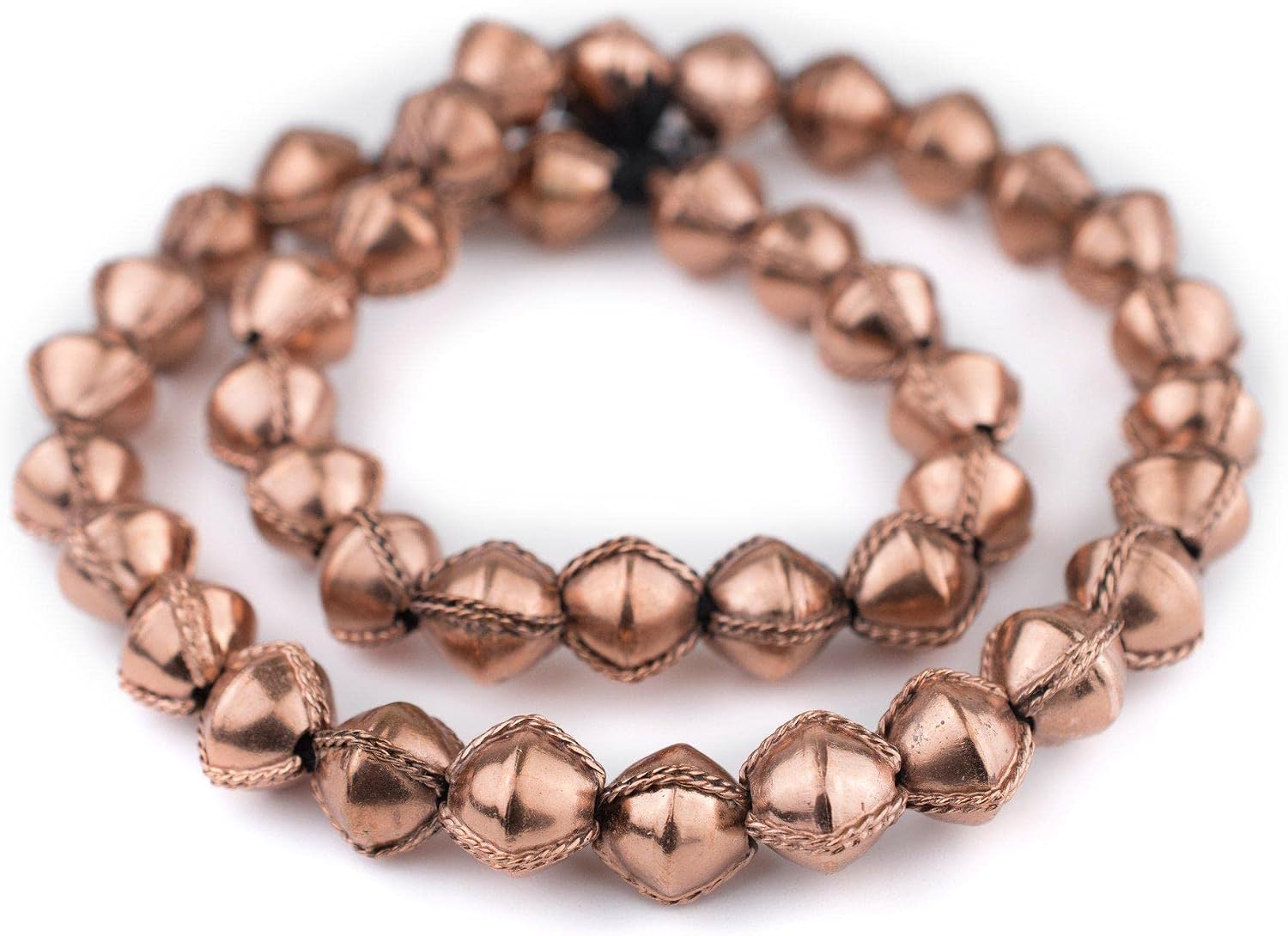 The Bead Chest Ethiopian Wired Copper Bicone Beads 15mm African Large Hole 24 Inch Strand Handmade