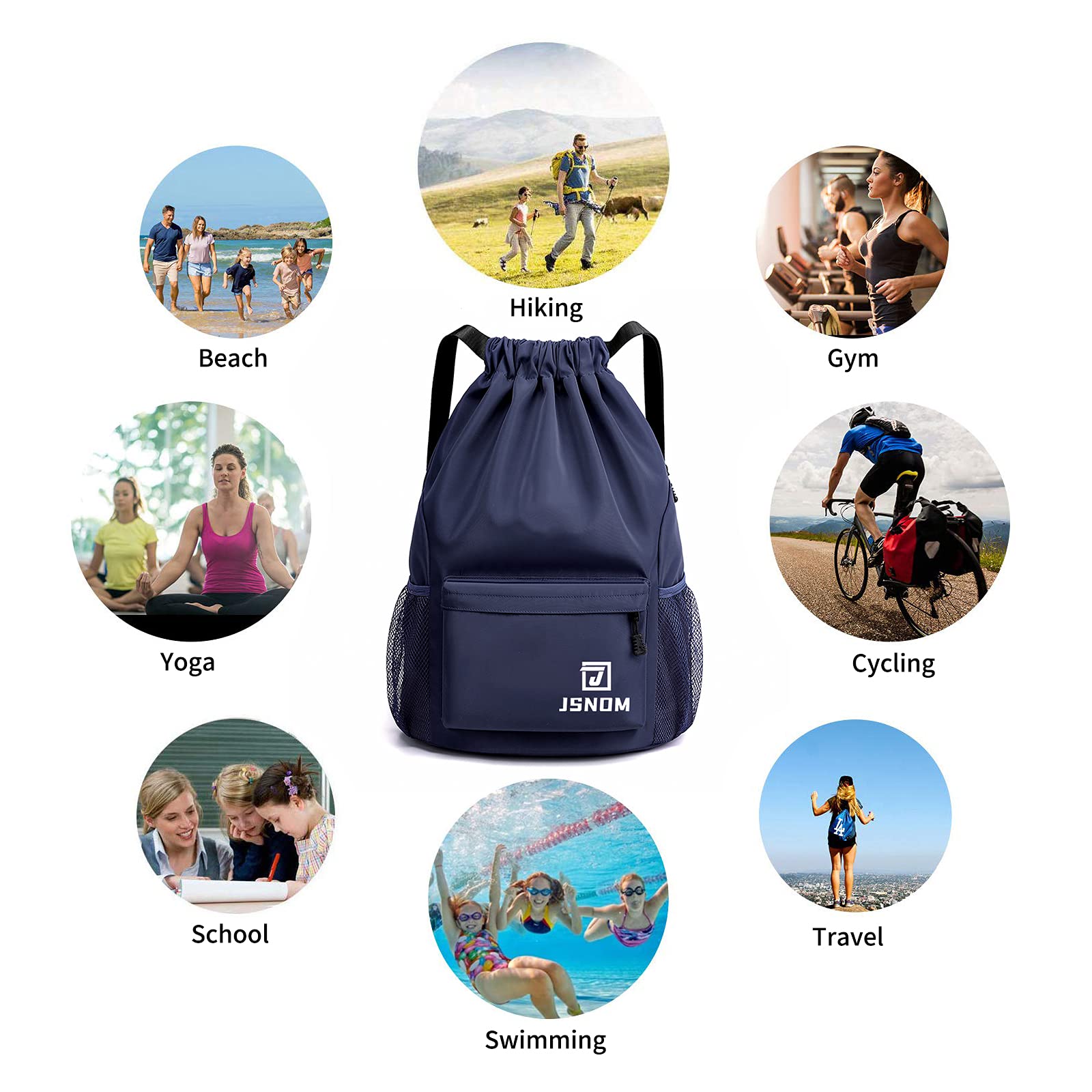Sacca Sportiva Palestra Mare: Zaino Casual Spiaggia Impermeabile per Viaggio Yoga Escursionismo Nuoto Allenamento Scuola con Coulisse per Uomo Donna