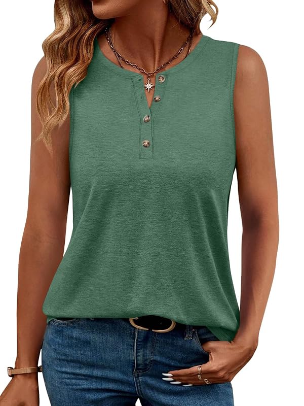 TICTICMIMI Womens Henley Tank Tops Button Down Casual Loose Summer Shirts by TICTICMIMI - Used condition - US$13.87