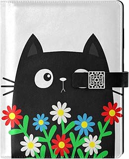 SoreSore システム手帳 A5サイズ 黒猫 ねこ 花 おもしろ 可愛い メモ ノート PU リフィル付き ビジネス スケジュール手帳 ペンホルダー オフィス 就職 進学