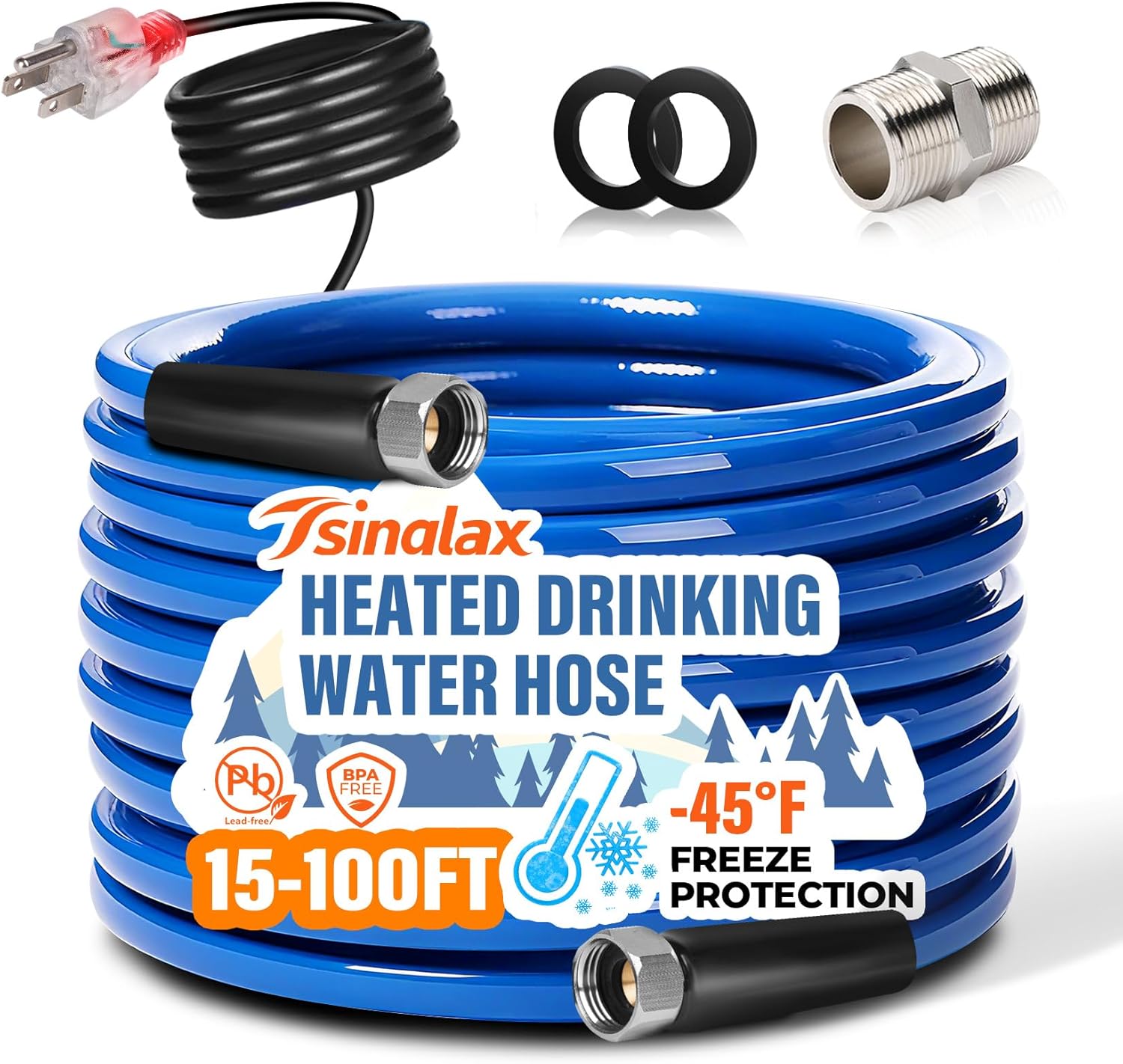 30FT Heated Water Hose for RV, Freeze Protection to -45°F, Lead-Free & BPA-Free, Safe Drinking Water for Campers, Gardening, Livestock, Home Use