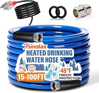 30FT 15FT Heated Water Hose for Rv,-45 ℉ Antifreeze Heated Drinking Garden Water Hose,Lead-Free & BPA-Free, Rv Freshwater Hoses with Fittings, Rv Accessories