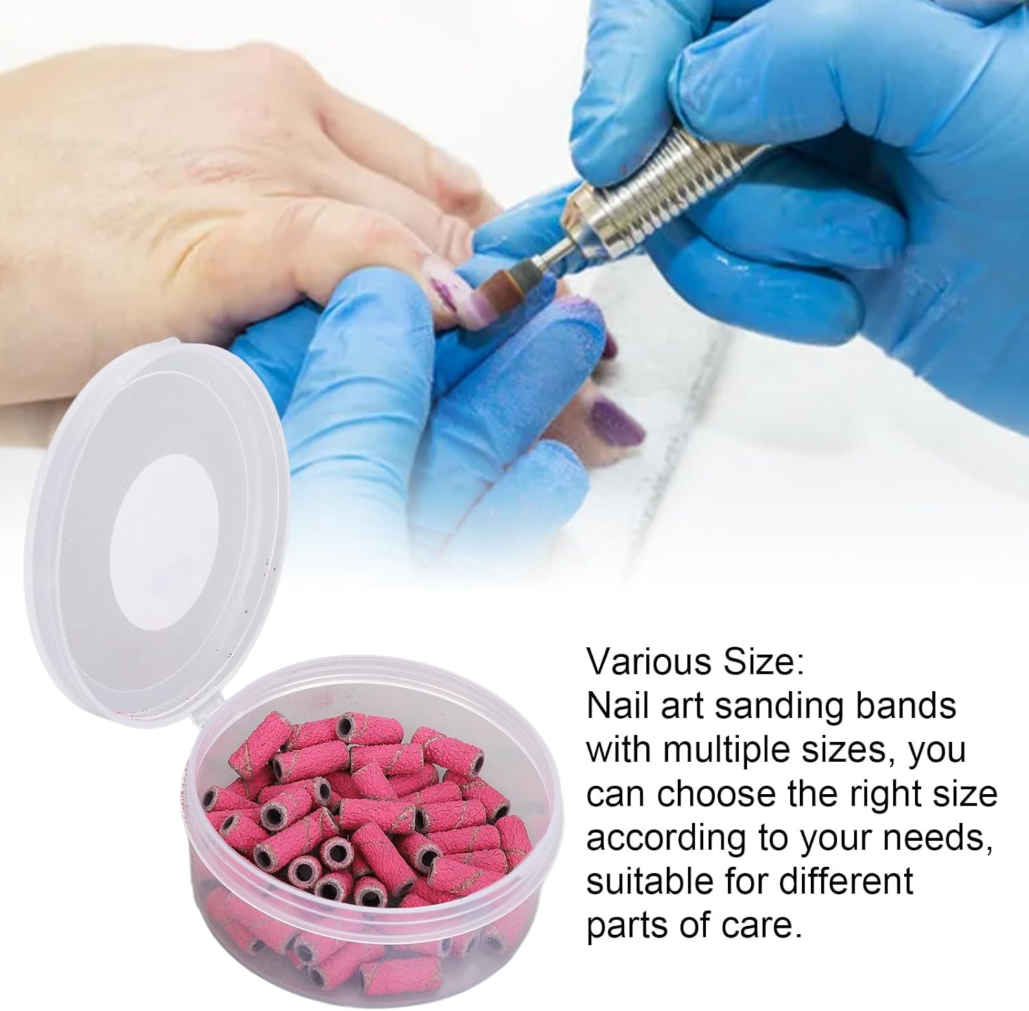 Horoper Nail Sanding Bands, 150pcs Nail Art Sanding Bands Nail Art Sanding Dead Skin Removal Manicure Polishing Grinding Bands for Electric Nail Files Nail Drill(Rose Red)