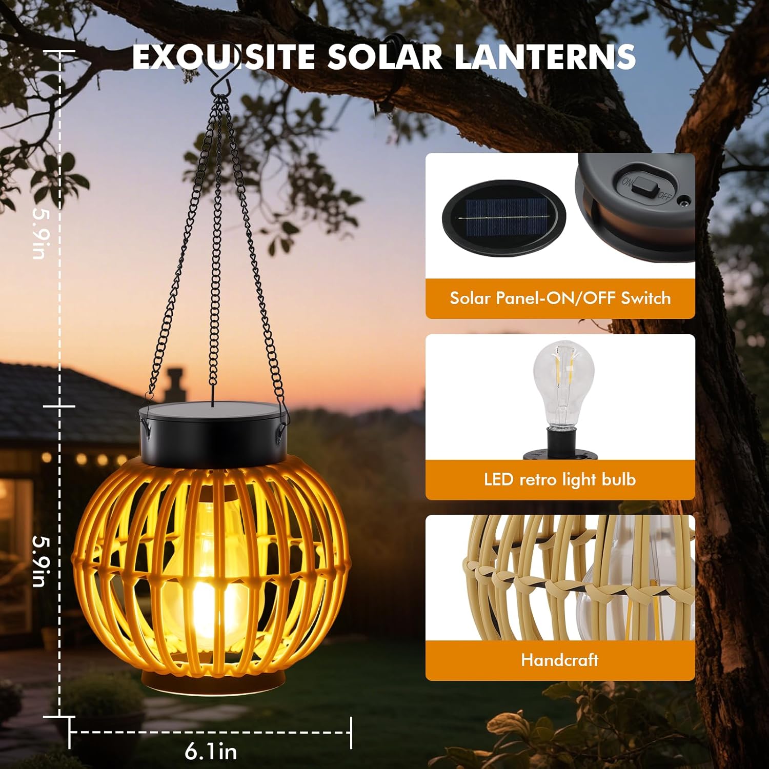 Solar Lanterns Outdoor Lights Waterproof -2 Pack Hanging Hand-Woven Lanterns, Garden Decor Gifts, Outdoor Solar Table Lamp Camping Lights, Garden, Yard, Porch, Patio Balcony, Backyard Outdoor Decor