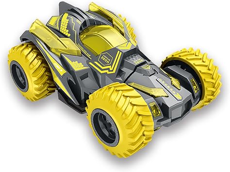 Geospace Friction Stunt Car with 360 Rotating Front Wheels - 1 Hand Held Push-Powered Stunt Car Black/Yellow