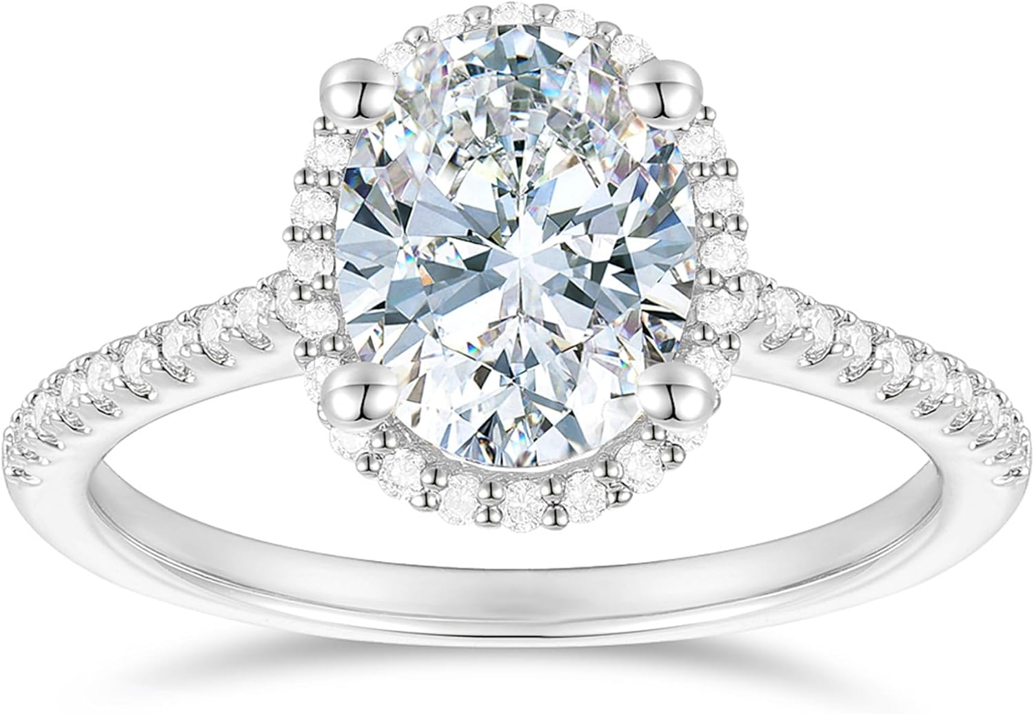 14K White Gold Oval Cut Moissanite Ring 14K Gold Halo Ring 2 Carat Oval Cut Moissanite Engagement Ring 4-Prong Halo Moissanite Rings for Women