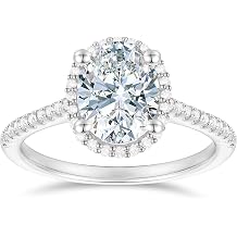 14K White Gold Oval Cut Moissanite Ring 14K Gold Halo Ring 2 Carat Oval Cut Moissanite Engagement Ring 4-Prong Halo Moissanite Rings for Women