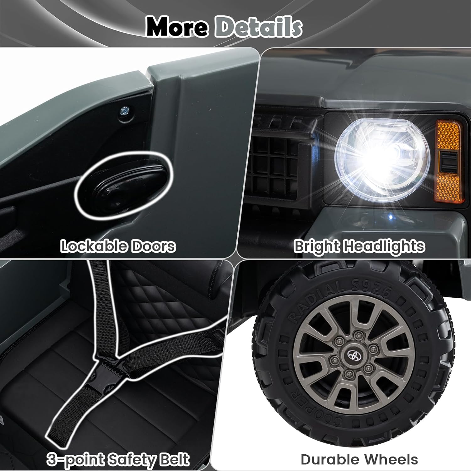 Licensed Toyota Ride on Car by INFANS, 12V Battery Powered Electric Vehicle with Remote Control, MP3, USB, Power Display, LED Lights, Suspension for Kids Boys Girls (Gray)