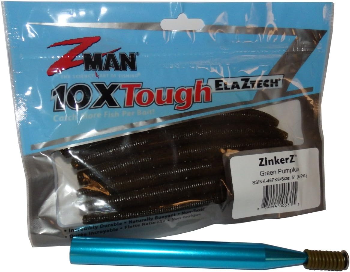 Wacky RingsWacky Rig O-Ring Tool & Z-Man Zinkerz [Green Pumpkin] (Wacky Tool w/ 10 ORings & 6pk Z-Man ZinkerZ)