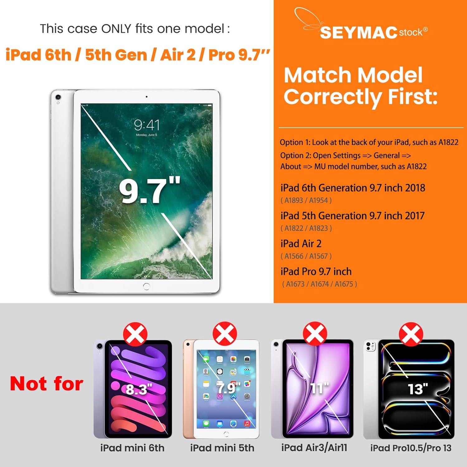 SEYMAC stock Case for iPad 6th / 5th Generation Case/Air 2 / Pro 9.7 inch, Heavy Duty Protective with Screen Protector, with Pencil Holder, Hand Strap, Shoulder Strap, 360 Rotate Stand,Yellowish+Pink