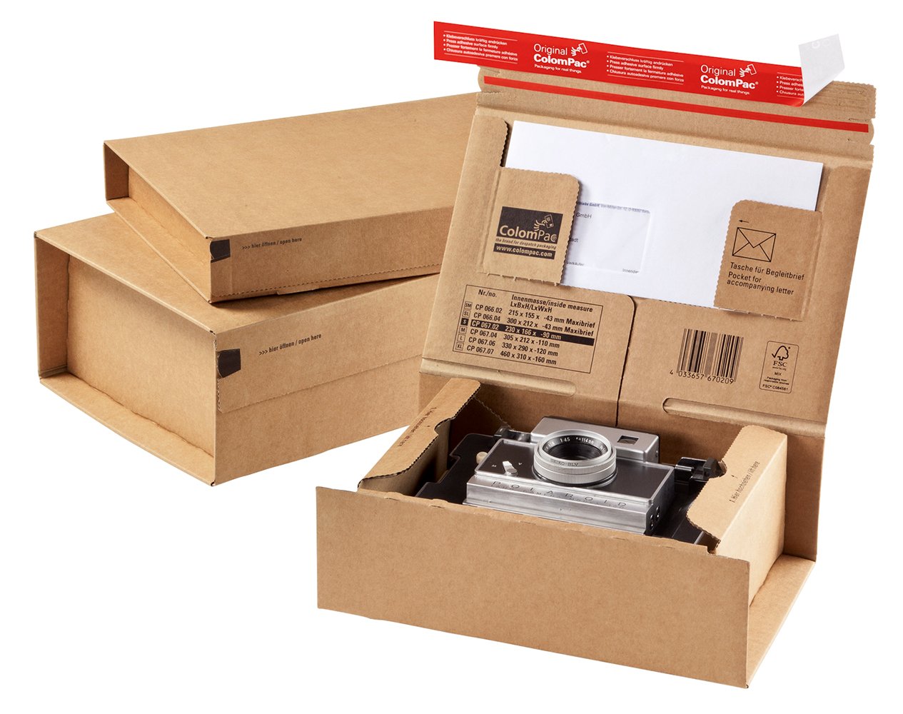 ColomPac CP067.07 ColomPac CP067.07 Paket Versandkarton aus Wellpappe 460x310x160mm PK10 mit Selbstklebeverschluss, Aufreissfaden und umlaufenden Kantenschutz Rationelles Handling und schnelles Aufrichten braun