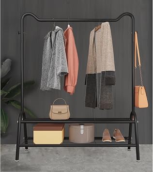 Heavy Duty Clothes Rail With Top Rod And 2-Tier Shelves Metal Coat Rack Stainless Steel Laundry Garment Hanger Rack For Home Garment Storage Indoor Easy Storage