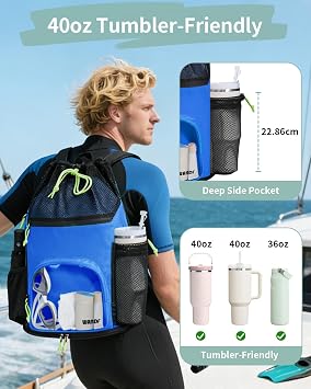 WANDF Drawstring Swim Bag, Sandproof Mesh with Wet and Dry Compartments