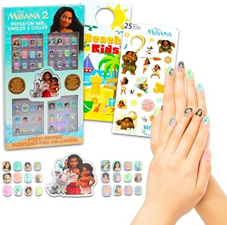 Moana Nail Art Stickers Set - Bundle with Moana Stick-On Nails Plus Tattoos, Stickers, More for Party Supplies | Moana 48 Press-On Nails for Kids