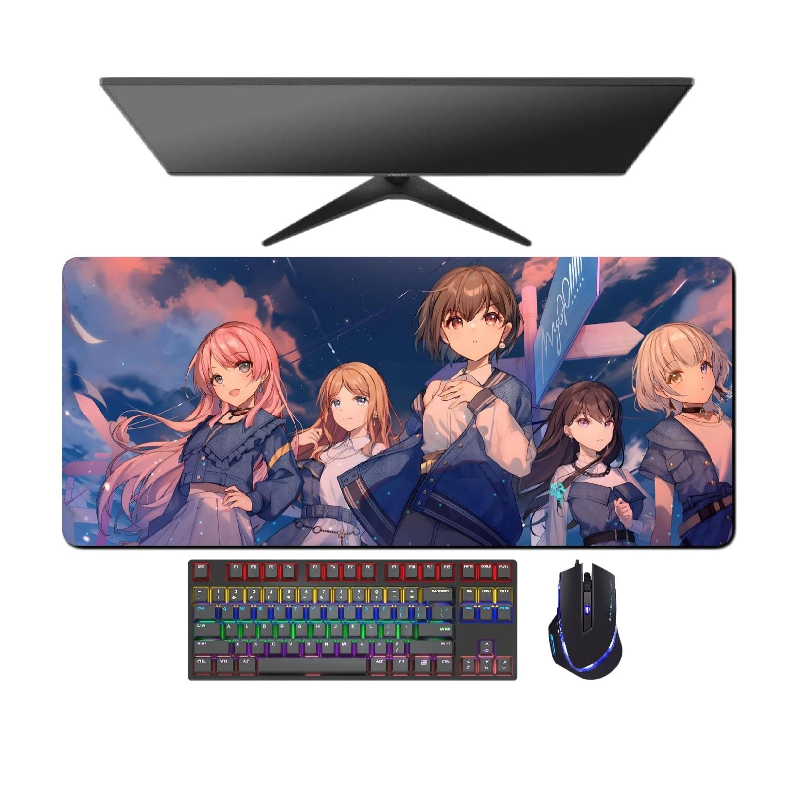 4mm Thick! Anime Bang Dream! It's MyGO Mouse Pad, 27.6×11.8×1.6 inch (70×30×4 cm), Waterproof, Anti Slip, Easy to Clean