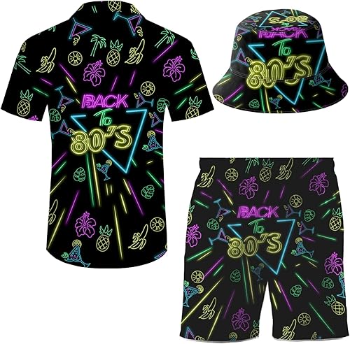 Miniatura 2 de Conjunto deportivo de 2 piezas para hombre, camisa hawaiana, pantalones cortos, camisa con botones y pantalones cortos con sombreros de pescador