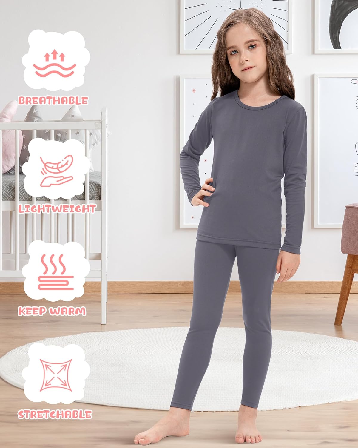 Silkfly 2 Pack Girls Thermal Underwear Set Fleece Lined Thermals Top and Bottom Base Layer for Girls Winter - Image 5