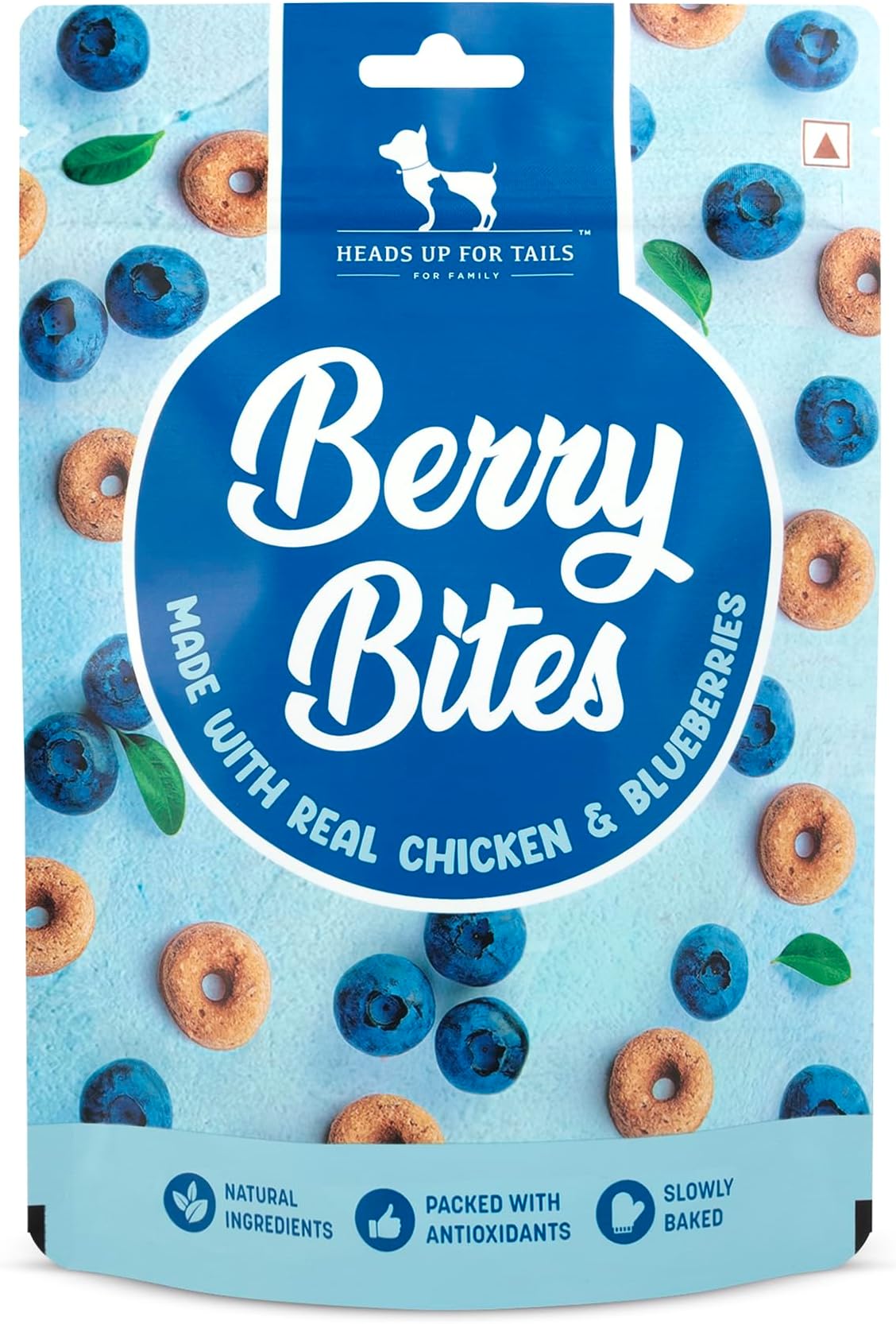 Heads Up For Tails Berry Bites Dog Treats | Real Chicken & Blueberries | Healthy, Tasty Cookies for All Life Stages | Natural, Gluten-Free, High-Protein Snacks for Dogs - 140 gm