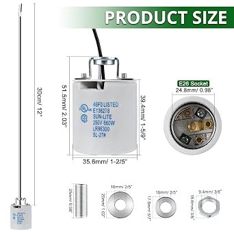 E26 Light Socket,Standard Medimun Screw Bulb Socket Lamp Holder,E26 Porcelain Light Socket with Wire Lead for Halogen Incandescent LED Light Bulb