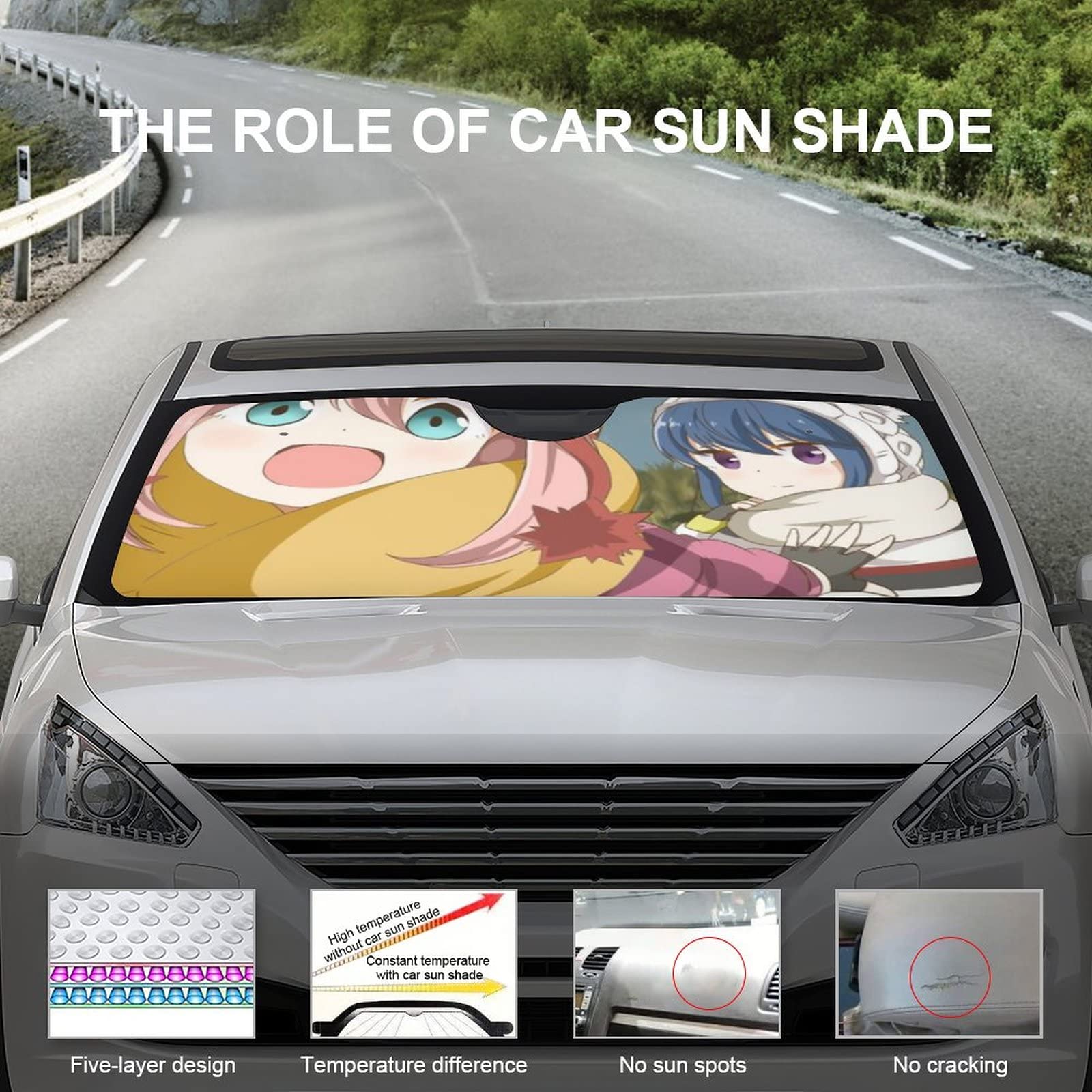 ゆるキャン 大玉車用 サンシェード 簡単着脱 パラソル 車 遮光 車の