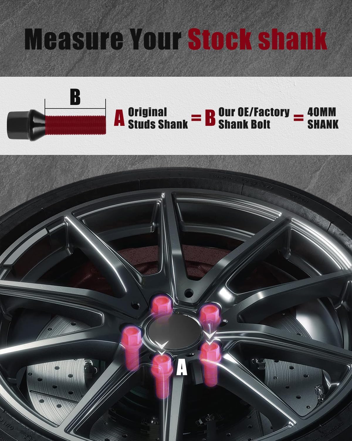 cciyu 20pcs 14x1.25 Extended Lug Bolts for I3 I8 M2 M4 F80 X2 X4 X6, 2,4 Series,40mm Shank Conical Seat Aftermarket ET Lug Studs for Mini Clubman Paceman Roadster