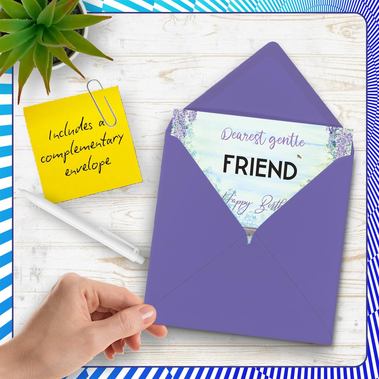 Stuff4 Heartfelt Birthday Card for Friend - A Warm Wish for a Gentle Friend - Serene Floral Design in Purple and Blue Hues - 5.7 Inch Square, Envelope Included