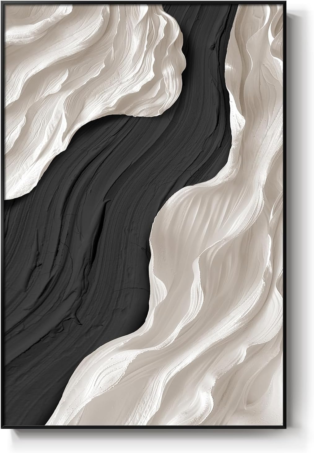 Framed Black and White Abstract Wall Art for Living Room, Large Modern Wave Canvas Prints Paintings Artwork for Walls, Minimalist Grey for Hallway, Kitchen, Bedroom, Office Wall Decor 24x36 Inch 36L" x 24W" Black and Grey Stream