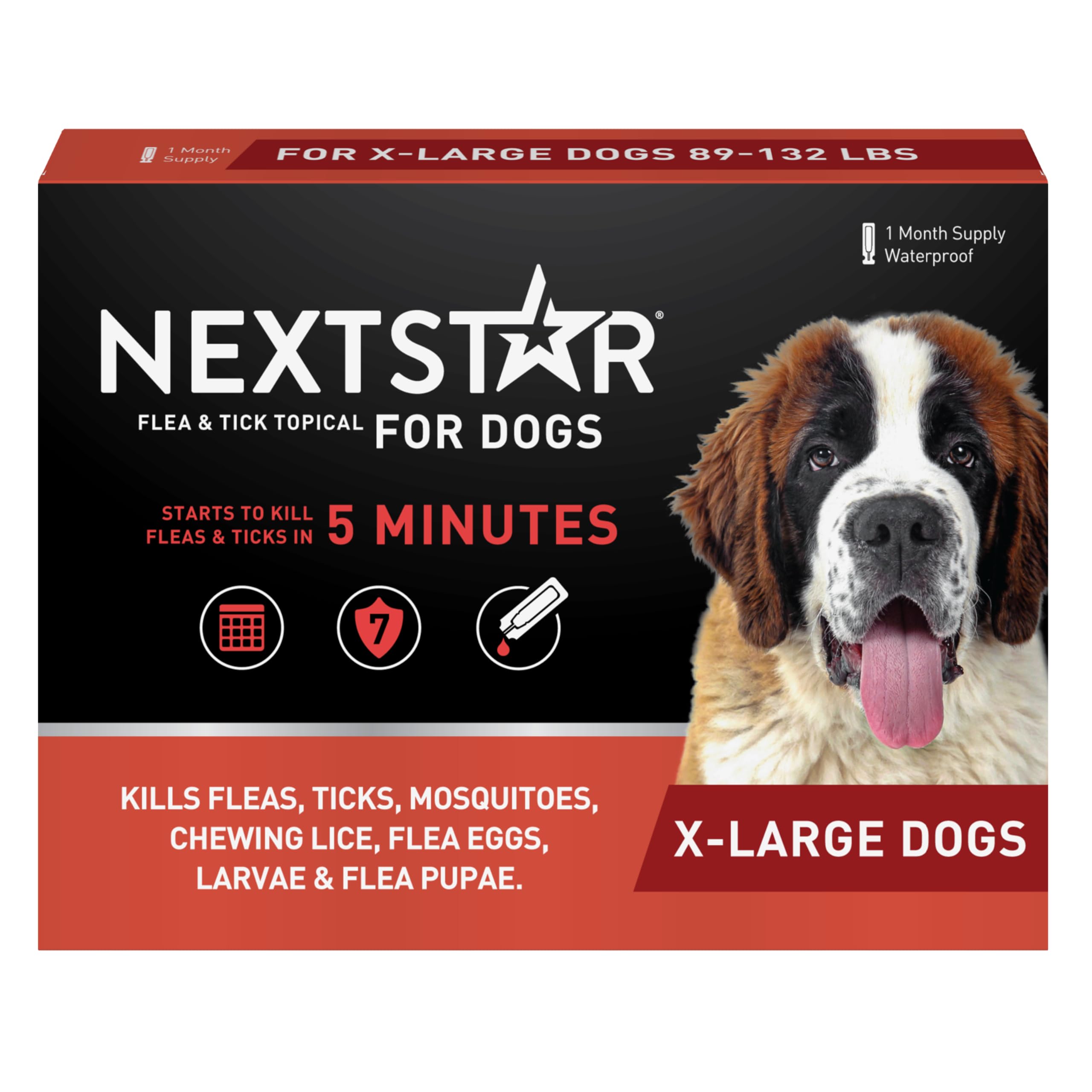 NEXTSTAR Flea and Tick Prevention for Dogs, Repellent, and Control, Fast Acting Waterproof Topical Drops for Extra-Large Dogs, 1 Month Dose