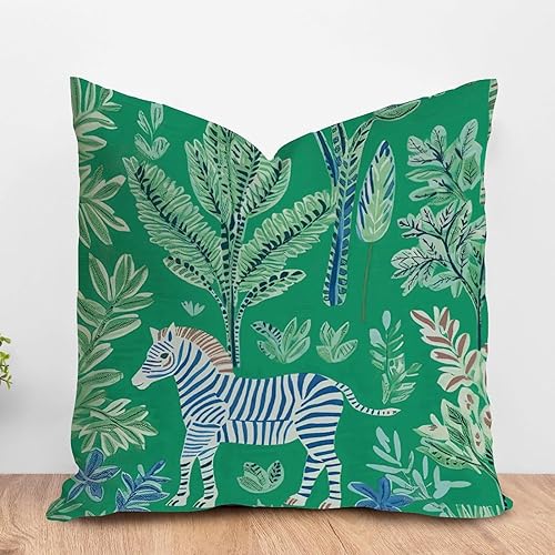 ArogGeld Funda de cojín verde con cebra y burro, diseño de árbol verde y animal, decoración del hogar, fundas de almohada asiáticas, escénicas y
