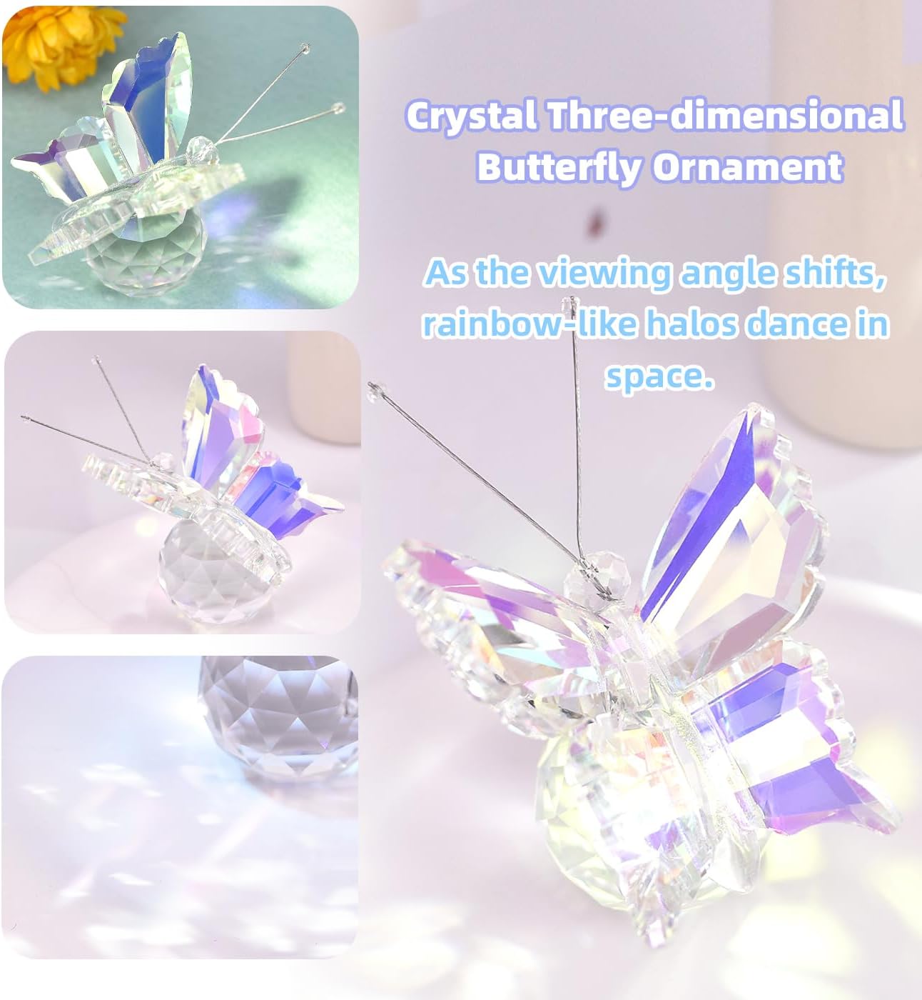 1pc Crystal Butterfly Figurine with AB Wings, Decorative Glass Ball Stand, Collectible Home Decor (AB) image 3