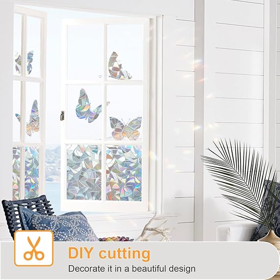 Rainbow Window Privacy Film Decorative, Static Cling Stained Glass Windows Tint for Home, 3D Decals Window Clings for Glass Windows, Suncatcher Cover Stickers (35.4 x 78.7)