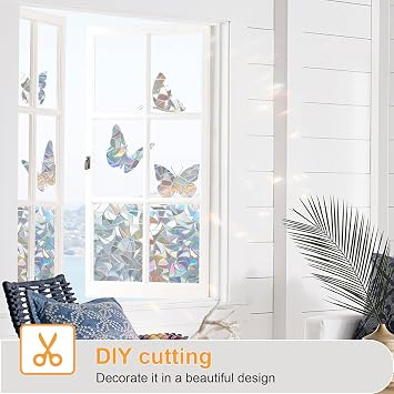 Rainbow Window Privacy Film Decorative, Static Cling Stained Glass Windows Tint for Home, 3D Decals Window Clings for Glass Windows, Suncatcher Cover Stickers (35.4 x 78.7)
