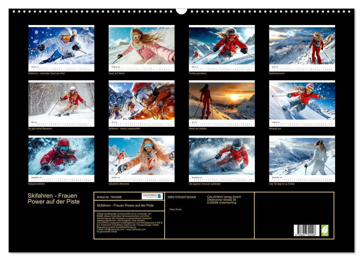 Skifahren - Frauen Power auf der Piste (Wandkalender 2026 DIN A2 quer), CALVENDO Monatskalender: Wintersport, der begeistert - wunderschön inspirierend.