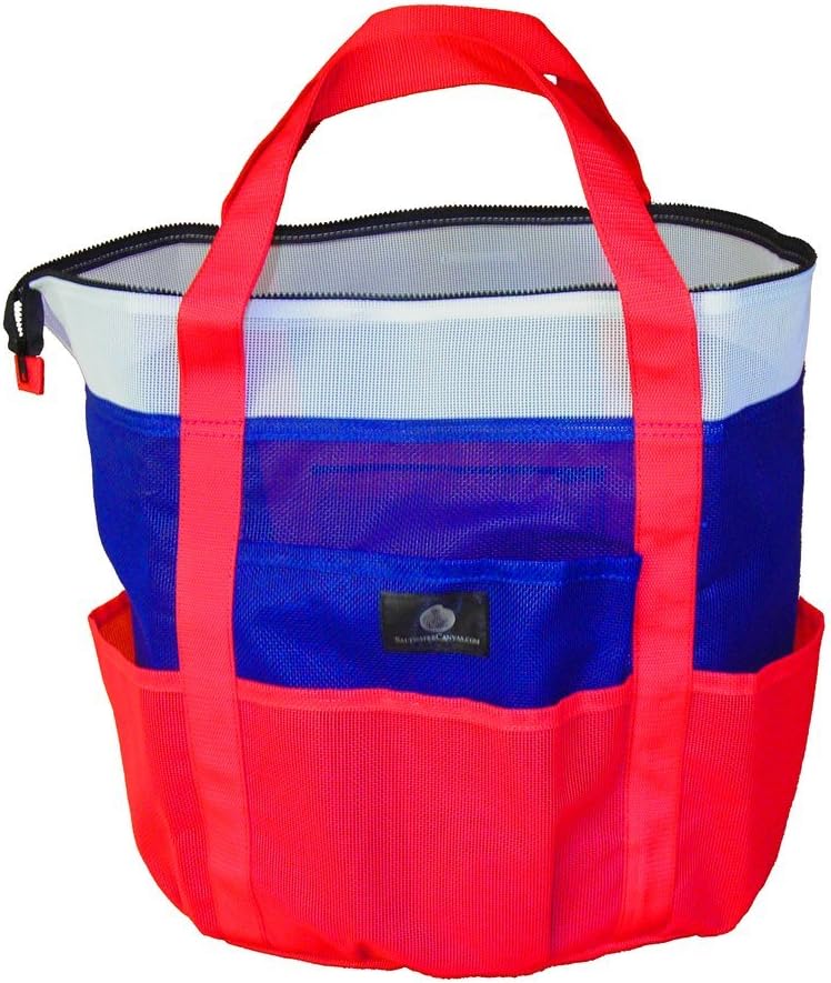Saltwater Canvas Zip Whale Bag, 9 pockets, Family Beach Bag Tote, Red White Blue
