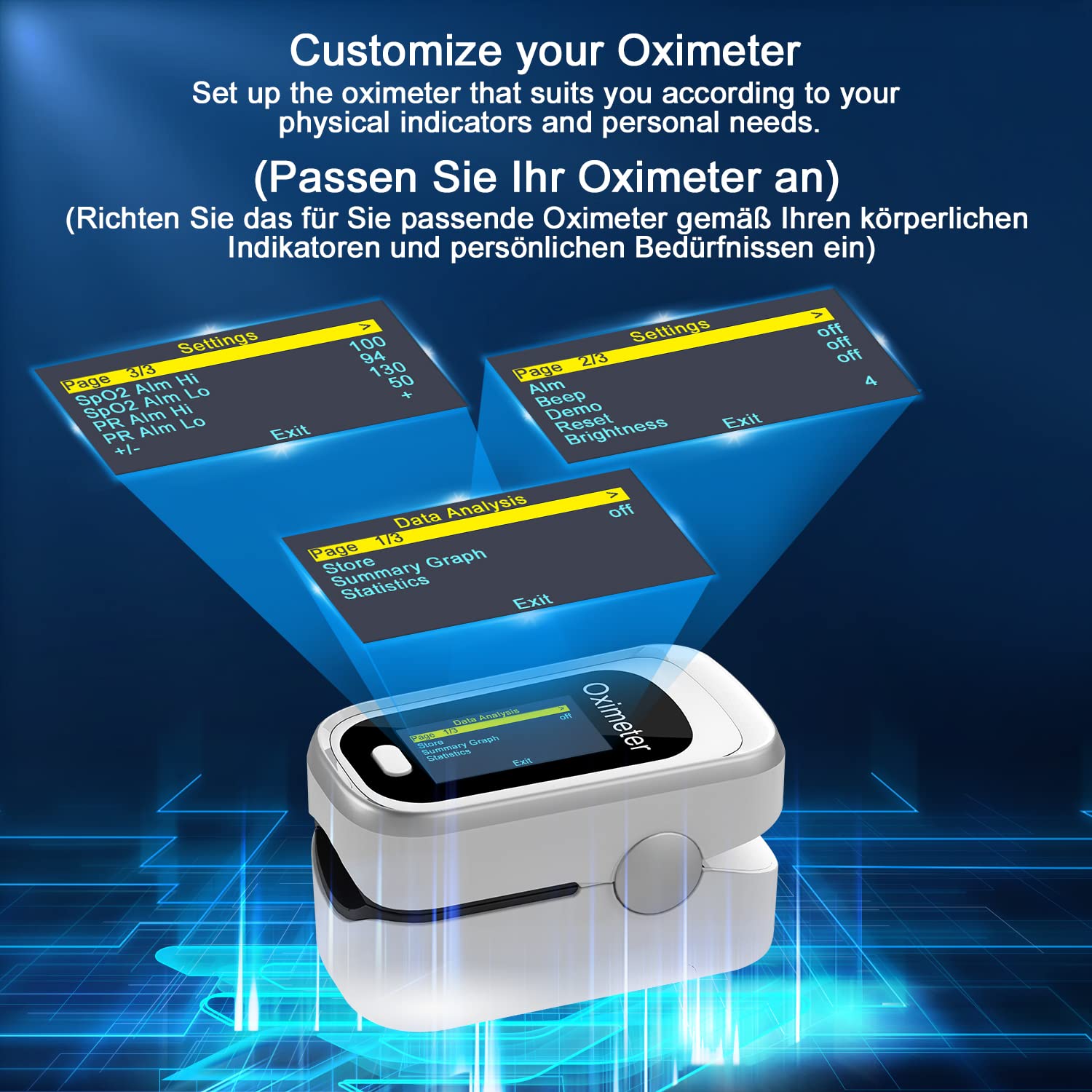 Child and adult using pulse oximeter, emphasizing fast and accurate readings