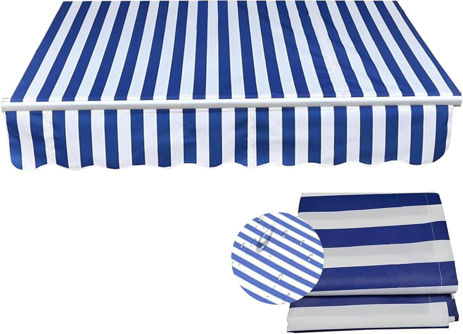 Retractable Patio Awning Replacement Waterproof Sun Shade Cover 280g Polyester Stripes Awning Fabric Replacement Canopy Cover Sun Shade Shelter Cloth for Yard (Awning fabric only)