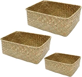 3pcs Woven Tea Storage Basket Set for Desk and Home Organization