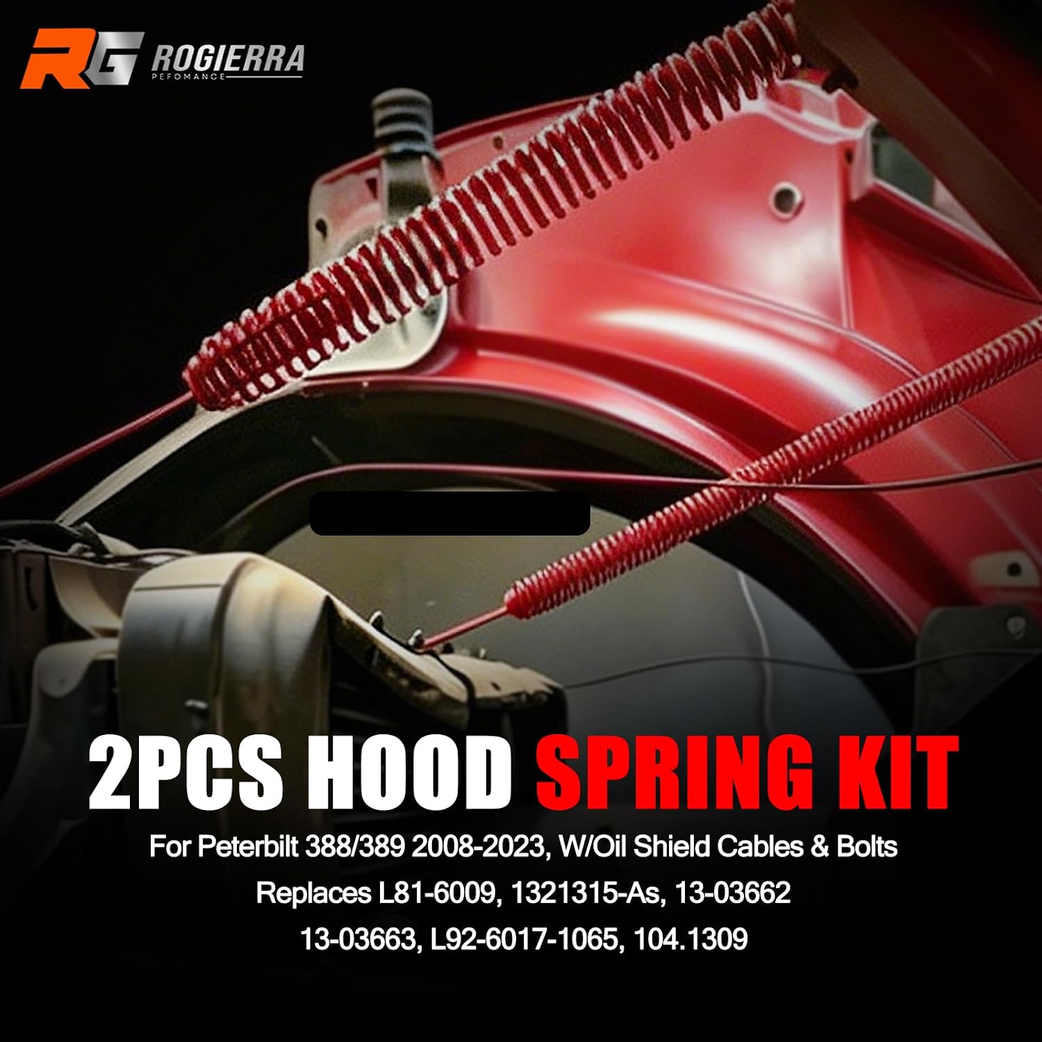 2Pcs Hood Spring Kit for Peterbilt 388/389 2008-2023, w/Oil Shield Cables & Bolts, Replaces L81-6009, 1321315-AS, 13-03662, 13-03663, L92-6017-1065, 104.1309