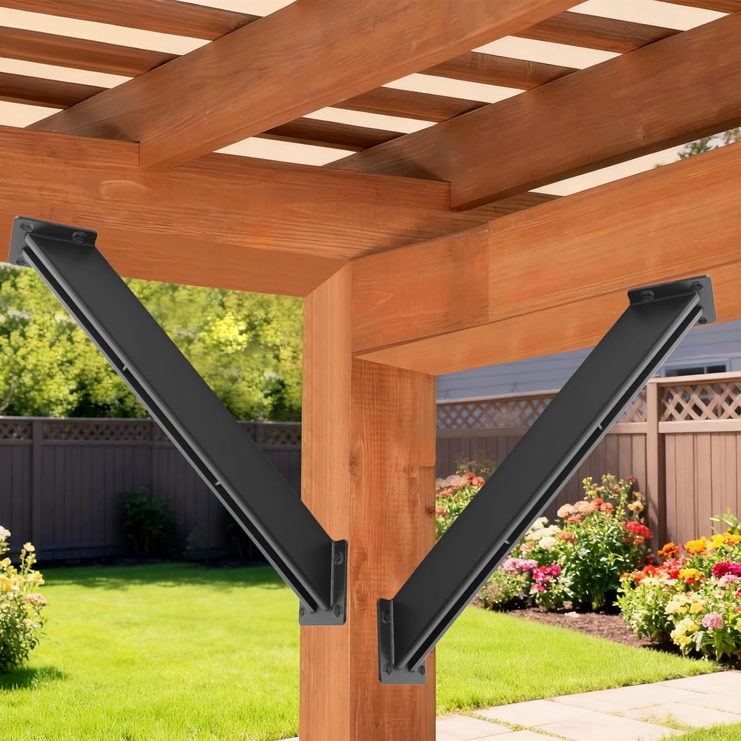 45 Degree Angle Support Brackets 8 Pcs, Heavy Duty Pergola Brackets Kit, for Wood Post Support, for Pergola,Gazebos,Patios,Tree Houses