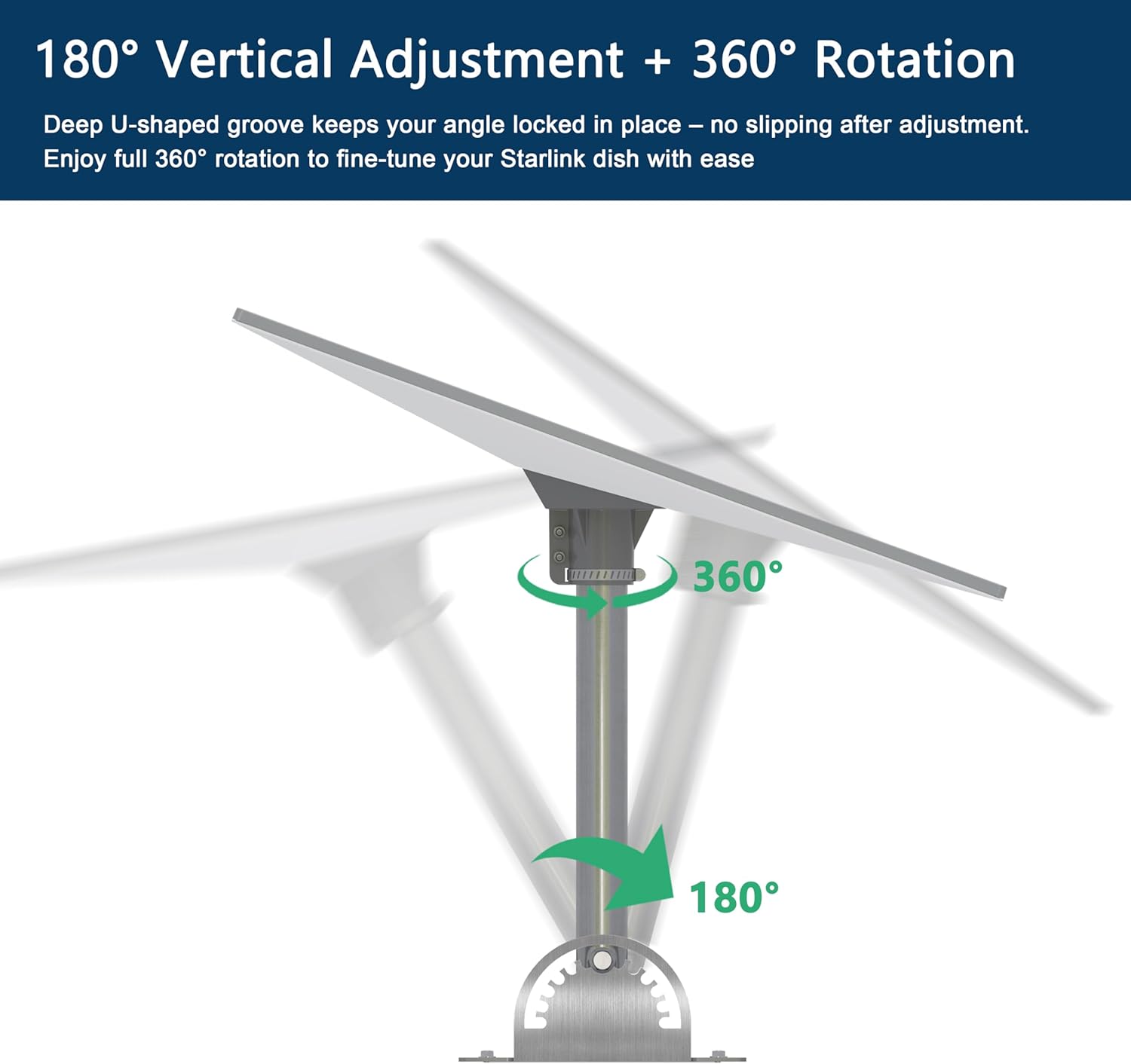 Starlink Mount Gen 3 Pivot Heavy Duty Roof Mount Kit Include Pipe Adapter Tilted 20°, Compatible with Starlink Standard Dish