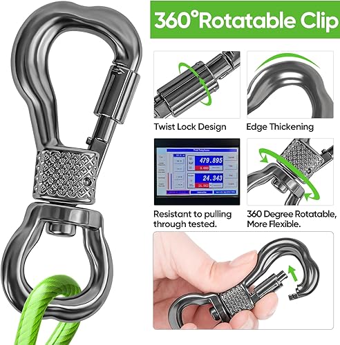 Miniatura 2 de Tresbro Cable de amarre reflectante de 30 pies para perros de hasta 250 libras, cable de correa de perro de alambre de acero con hebilla giratoria