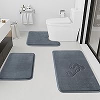 HUXMEYSON 3 Piece Non-Slip Bathroom Rug Set, Quick Dry Memory Foam Bath Mats, Ultra Soft Velvet Grey Rugs for Shower & Tub