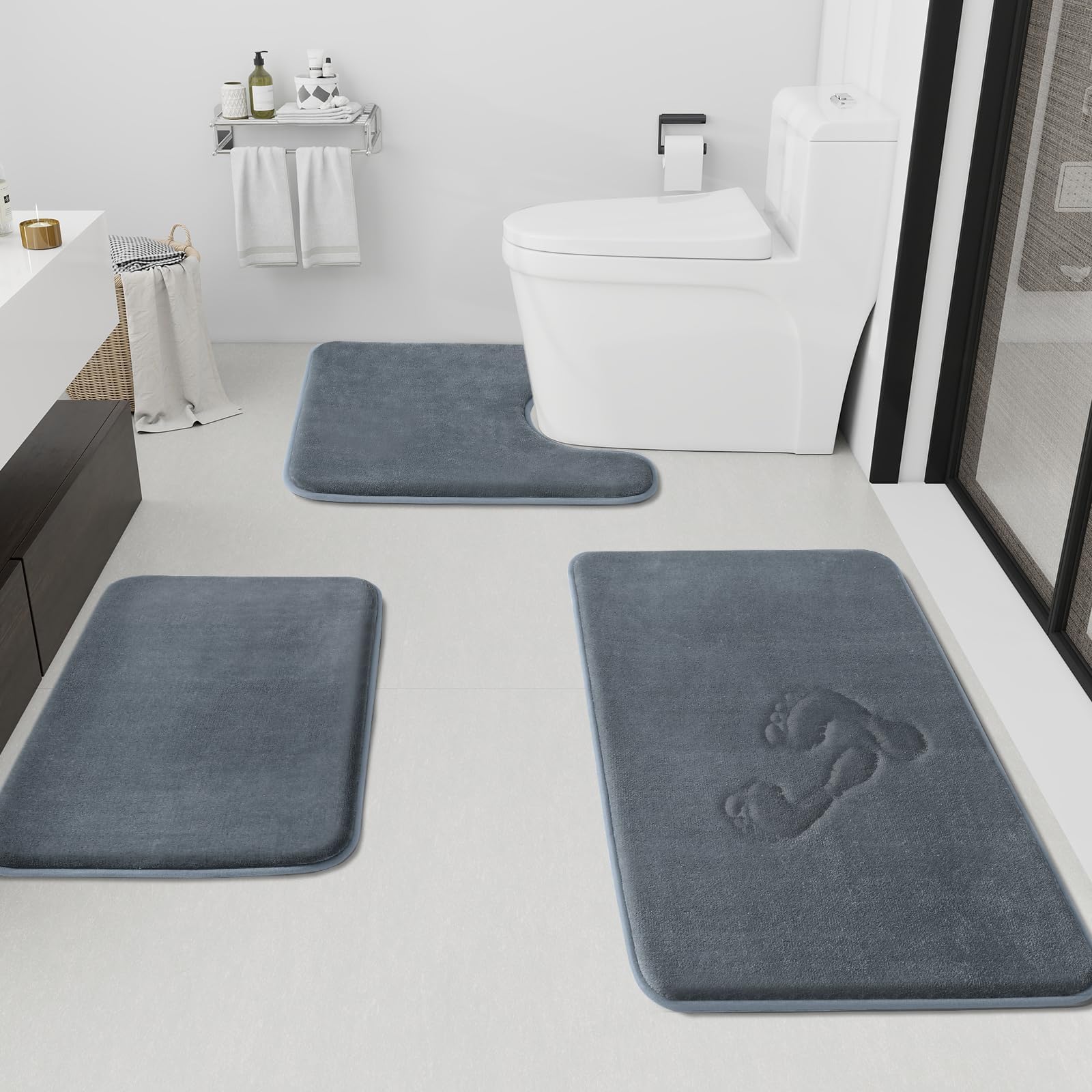HUXMEYSON Bathroom Rugs Sets 3 Piece