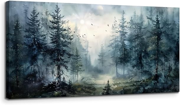 SERIMINO Forest Landscape Wall Art, Pine Trees Canvas Painting 20"X40"