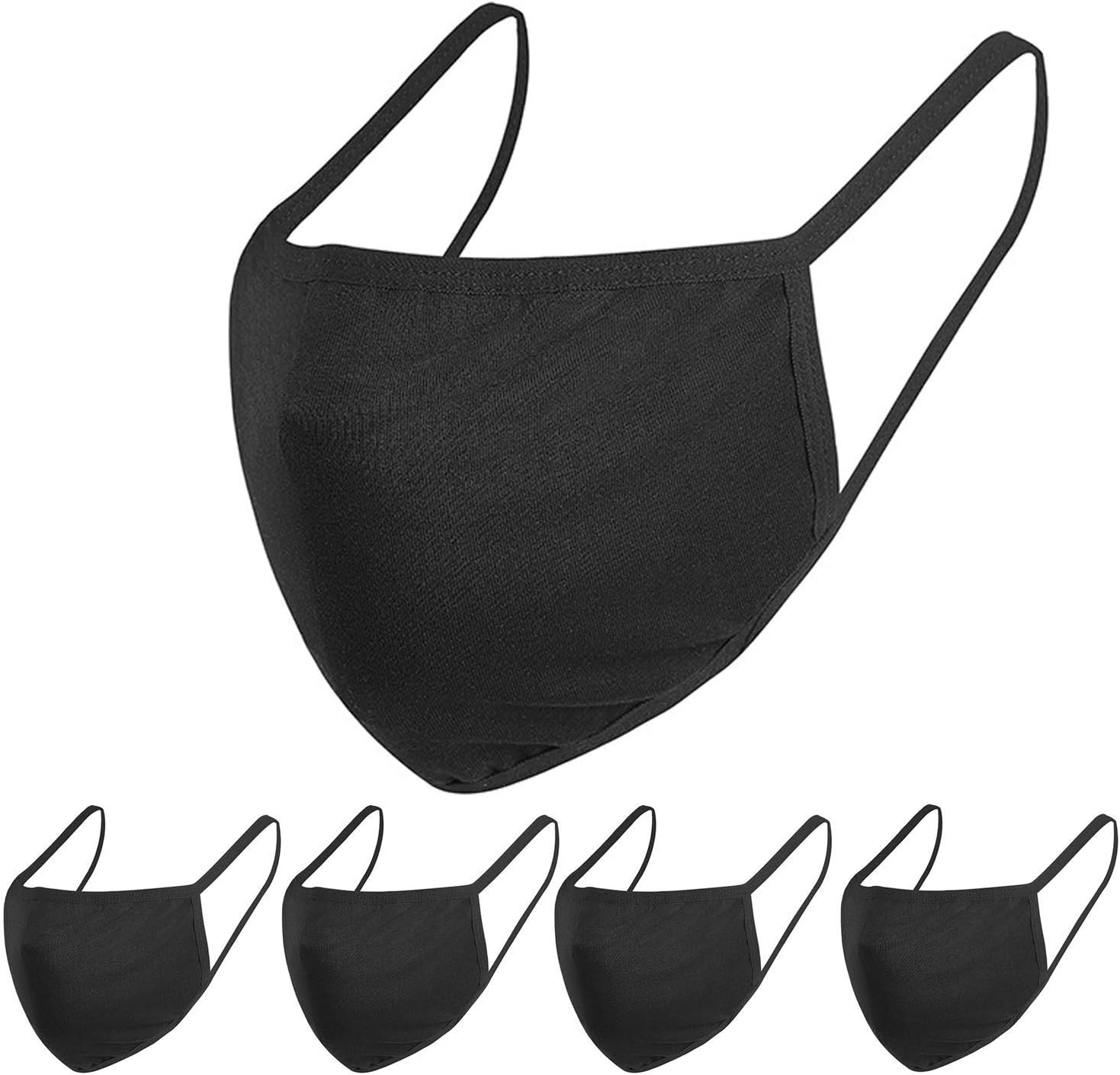 5 Pack Unisex Mouth Mask ，with Comfortable Earloop，Individually Wrapped Black Mask Mask，Black Cotton Face Mask, Washable，Reusable Cloth Masks