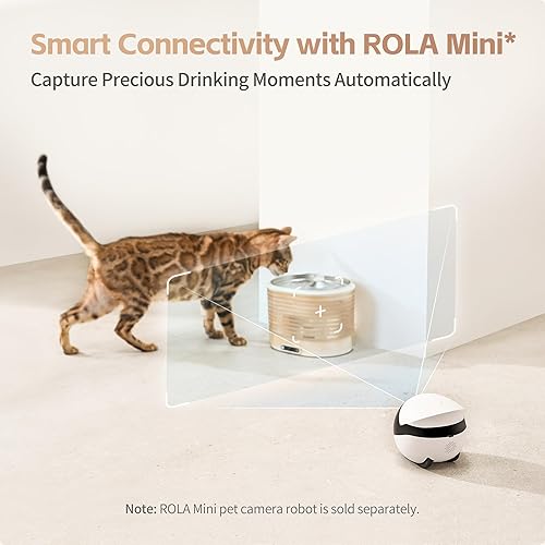 Miniatura 9 de Enabot EBO ROLA - Fuente de agua para gatos inalámbrica fuente inteligente para mascotas a pilas, dispensador de agua para gatos sin bombas, bandeja
