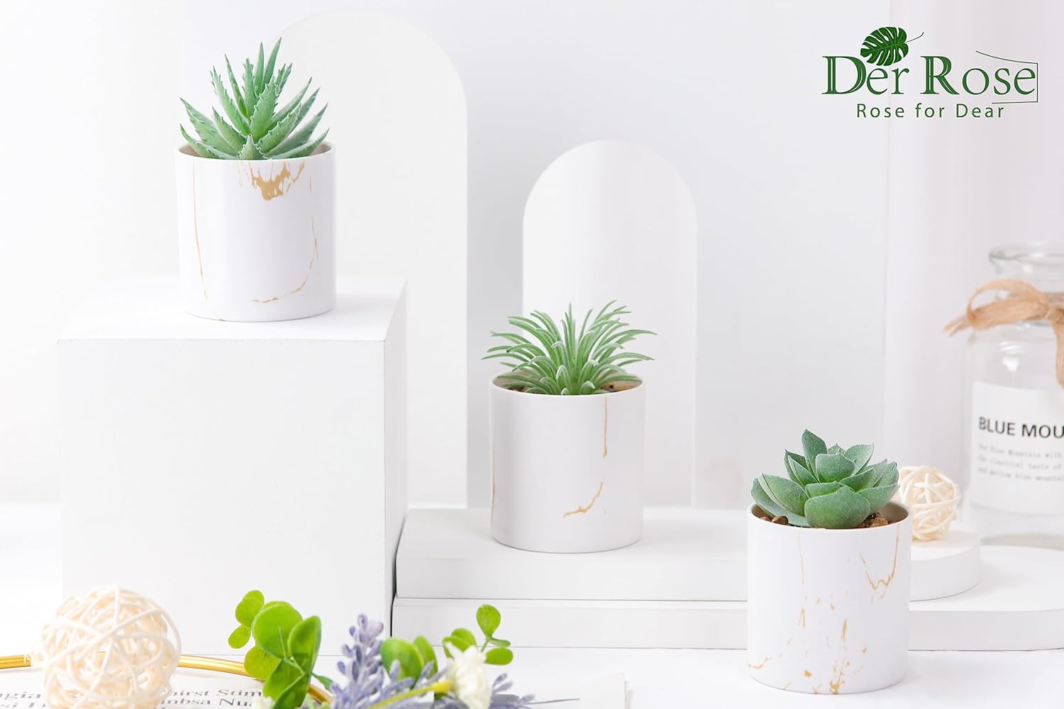 Der Rose Bundle of 2 Packs Fake Plants and 3 Packs Fake Plants for Room Home Office Farmhouse Bathroom Decor
